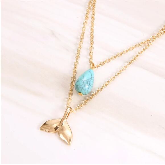 Francesca's Turquoise Whale’s Tale Gold Tiered Necklace Chain Dangle Necklace - Picture 1 of 5